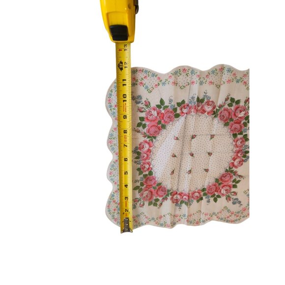 Vintage Floral Handkerchief Pink Roses Scalloped Edge Hanky Shabby Chic gift EUC - Picture 6 of 7